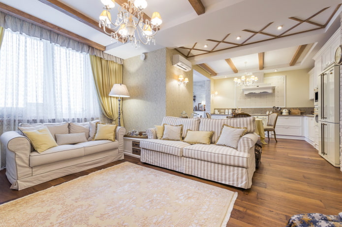 aranżacja lamp we wnętrzu kuchni-salonu