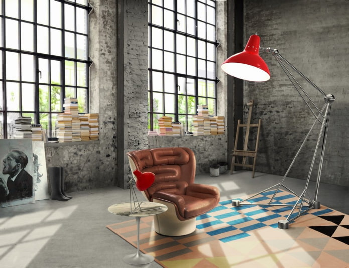 Lampa podłogowa we wnętrzu w stylu loft