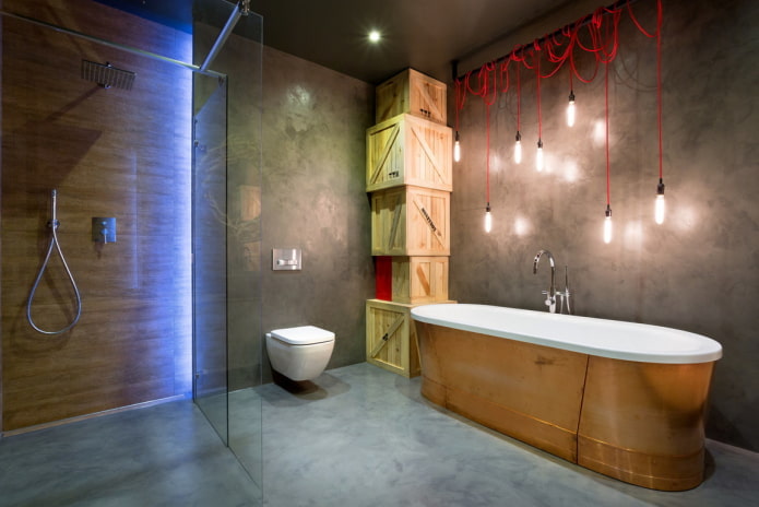 oświetlenie we wnętrzu łazienki w stylu loft