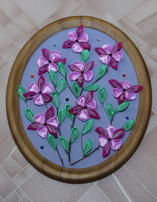 panel kuchenny wykonany z kanzashi