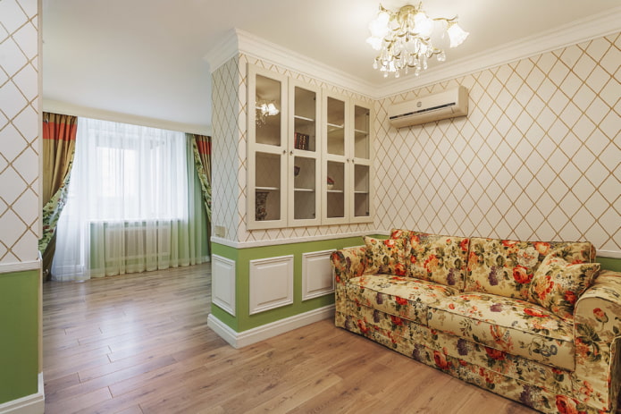ściana gipsowo-kartonowa we wnętrzu salonu