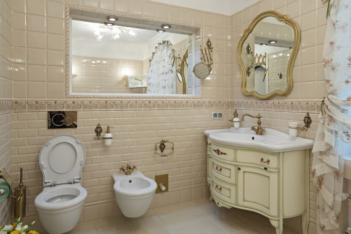 płytki we wnętrzu łazienki w stylu shabby chic