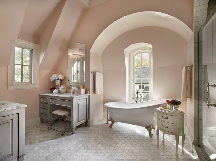 płytki we wnętrzu łazienki w stylu shabby chic