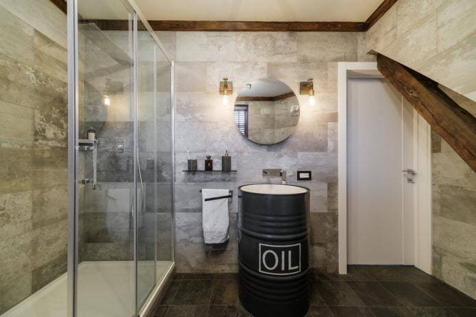 płytki we wnętrzu łazienki w stylu loft