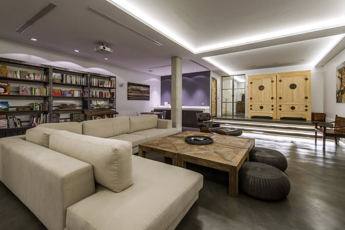 sufit z płyt gipsowo-kartonowych w stylu loft