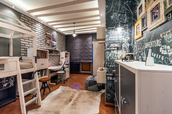 konstrukcja sufitu w pokoju dziecięcym w stylu loft