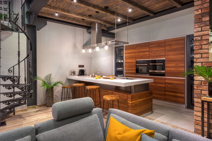 kuchnia-salon w stylu loft