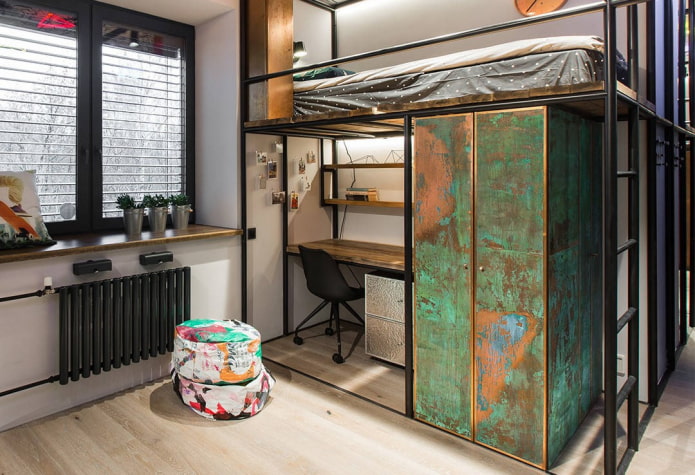 szafka we wnętrzu pokoju dziecięcego w stylu loft
