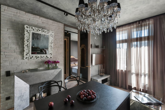Brązowa organza w salonie