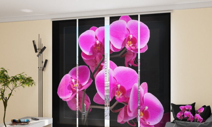 Japońskie zasłony z wizerunkiem orchidei