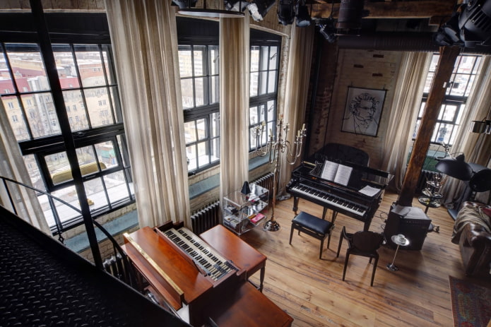 lniane zasłony we wnętrzu w stylu loft