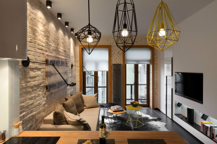 rolety w salonie w stylu loft