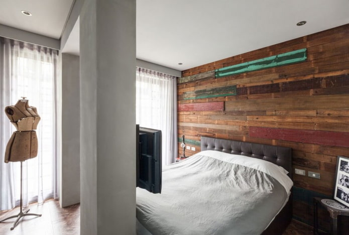 zasłony w sypialni w stylu loft