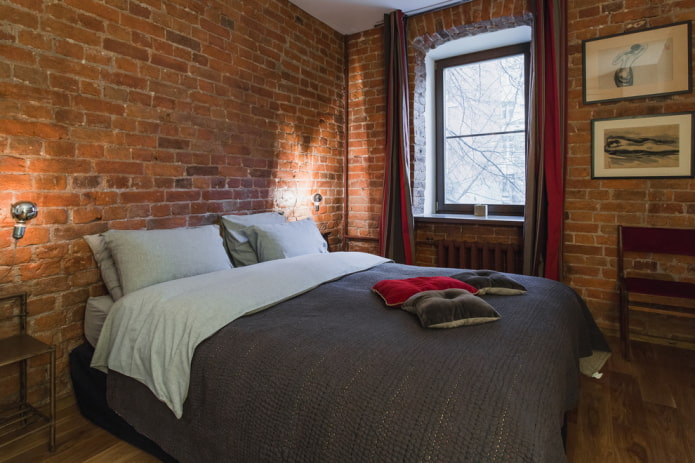 zasłony w sypialni w stylu loft