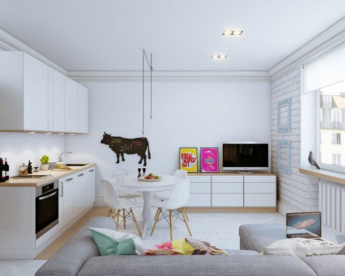 Projekt wnętrza małego mieszkania o powierzchni 24 m2.