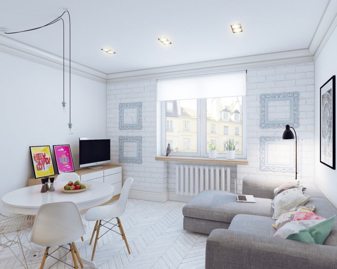 Skandynawski projekt małego mieszkania typu studio o powierzchni 24 m2.