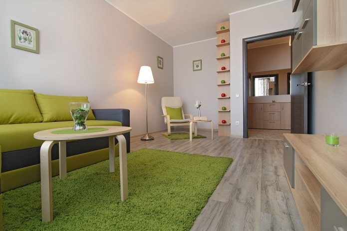 salon we wnętrzu jednopokojowego mieszkania o powierzchni 42 m2.