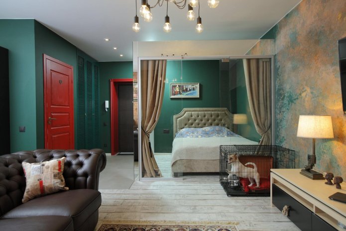 wnętrze sypialni i salonu w stylu loft