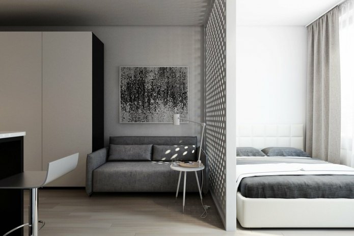 wnętrze sypialni i salonu w stylu minimalistycznym
