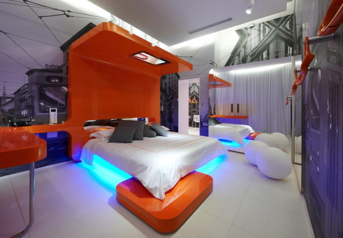 meble we wnętrzu sypialni w stylu high-tech
