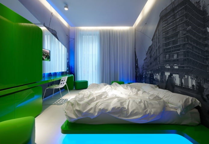 meble we wnętrzu sypialni w stylu high-tech