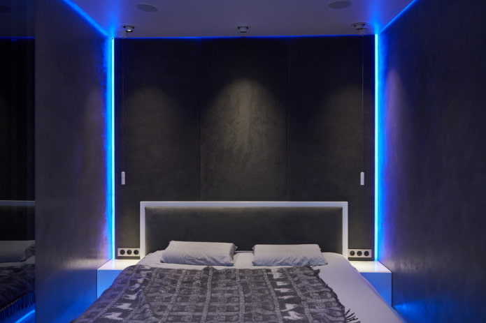 oświetlenie we wnętrzu sypialni w stylu high-tech