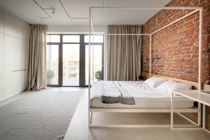 sypialnia w stylu industrialnym z minimalistycznymi elementami