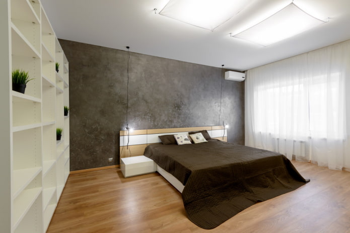 oświetlenie we wnętrzu sypialni w stylu minimalistycznym stylistyka