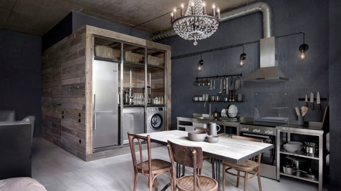 ściany w stylu loft w kuchni