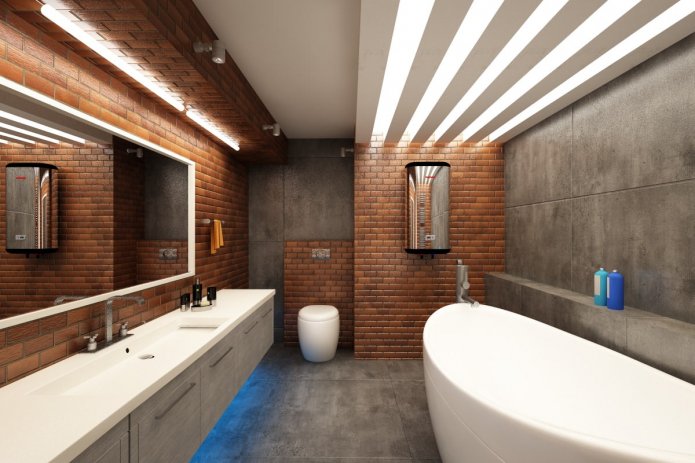 oświetlenie we wnętrzu łazienki w stylu loft