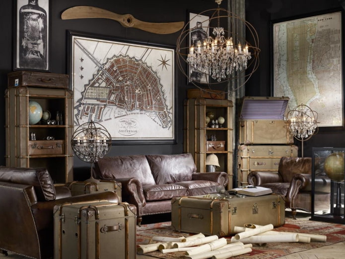 wystrój salonu w stylu steampunk