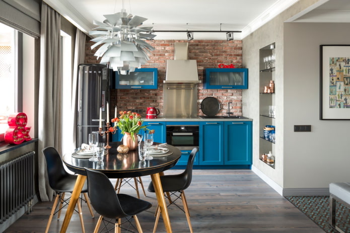 czarny stół we wnętrzu w stylu loft