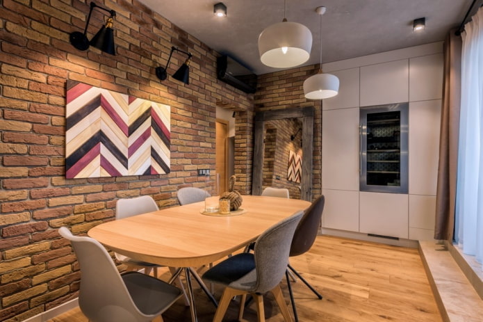 stolik owalny we wnętrzu w stylu loft
