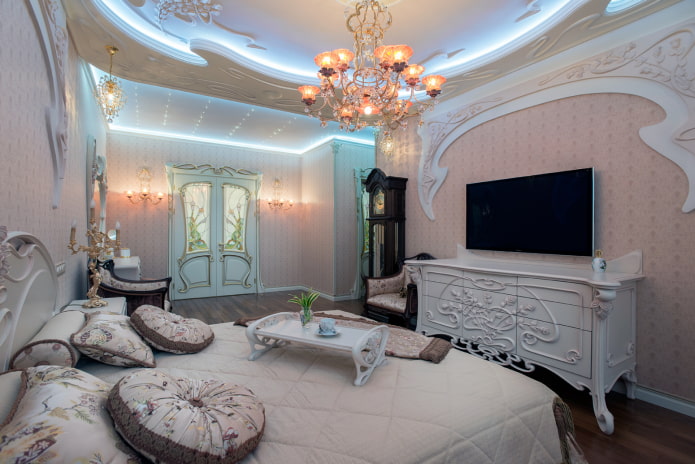Telewizor we wnętrzu sypialni w stylu Art Nouveau