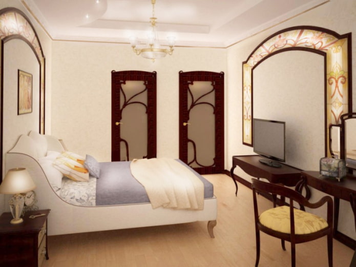 Telewizor we wnętrzu sypialni w stylu Art Nouveau