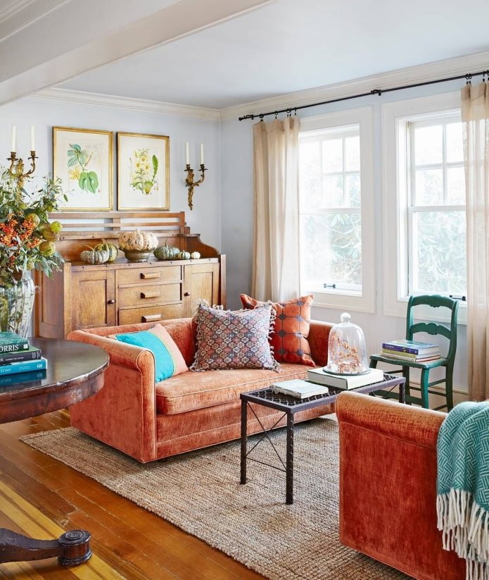 jasna terakotowa sofa