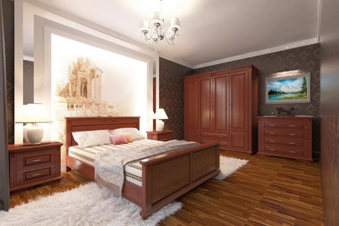 zestaw do sypialni w kolorze orzecha