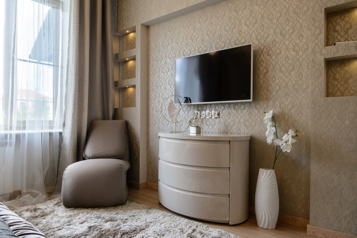 owalny stojak pod TV we wnętrzu