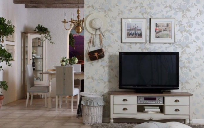 Stojak pod TV w nowoczesnym wnętrzu Wnętrze w stylu prowansalskim