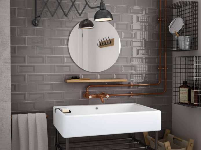oświetlenie we wnętrzu łazienki w stylu loft