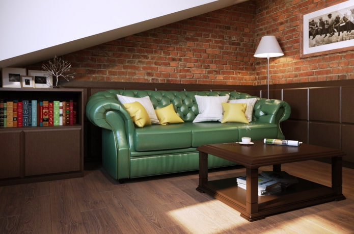 zielona sofa chesterfield we wnętrzu