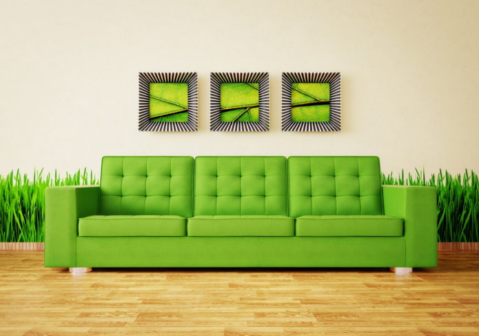 kwaśno-zielona sofa we wnętrzu