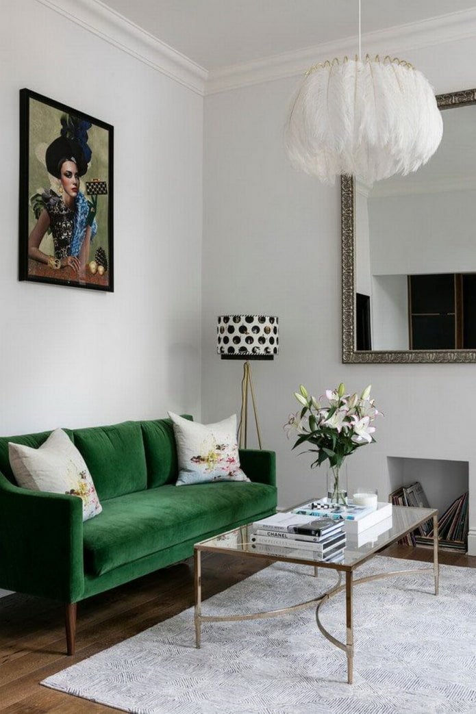 aksamitna zielona sofa