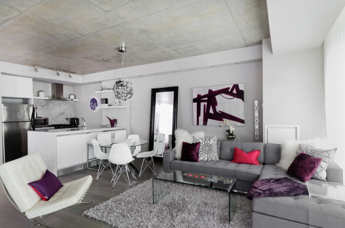 lustro we wnętrzu kuchni-salonu kuchnia-salon