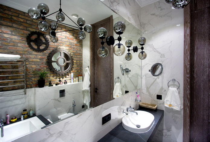 lustro we wnętrzu łazienki w stylu loft