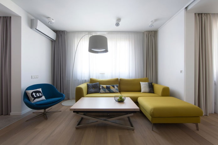 żółta sofa w nowoczesnym stylu