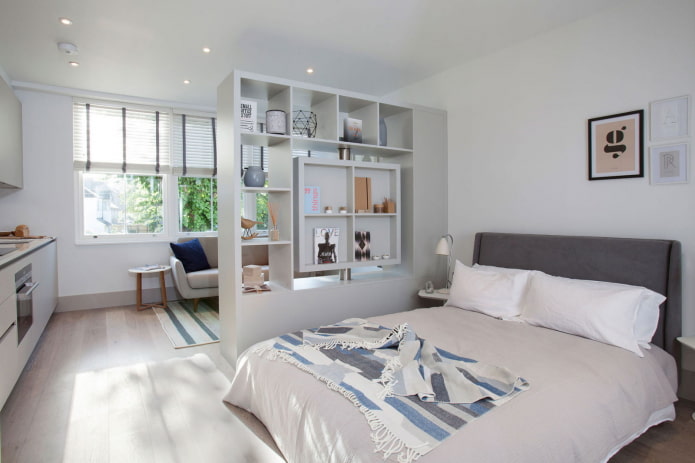 sypialnia w apartamencie jednopokojowym